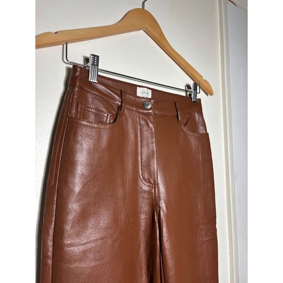 Aritzia Wilfred Faux Leather Melina Pants Vegan Cognac Brown Straight Leg Size 0 - Picture 4 of 6